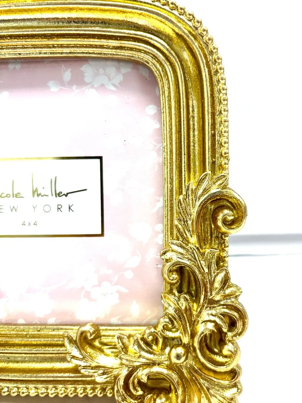 Nicole Miller New York Baroque Style 4 x 4 Gold Picture Frame Easel Back F441004